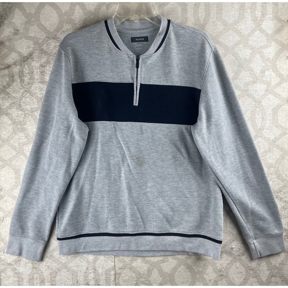 Alfani Stretch Pullover Men Large Gray Black Colorblock Quarter Zip Sweatshirt